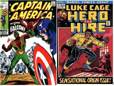 As estreias do Falcão (1969) e de Luke Cage (1972), os primeiros heróis negros e americanos da Marvel. 